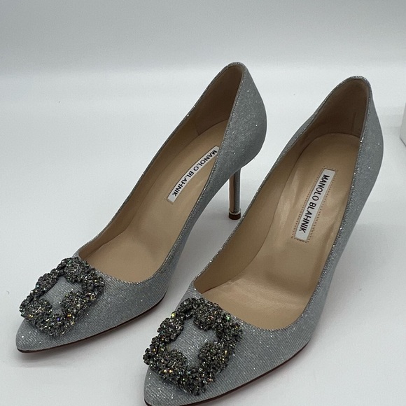 Authentic Manolo Blahnik classic silver Hangisi 70mm - Picture 3 of 15